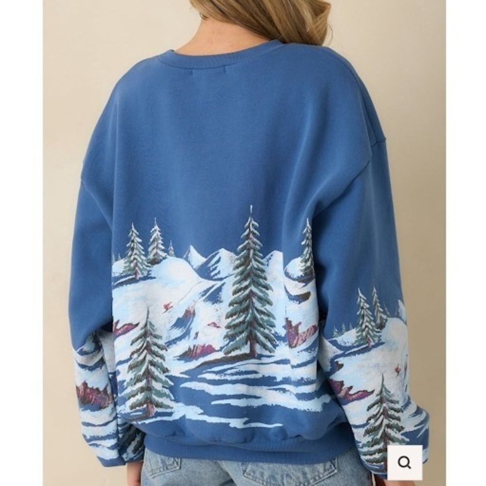 Daydreamer LA Red Dress Ski Dark Blue Multi Cotton Crewneck Sweatshirt S/M NEW - Picture 3 of 9